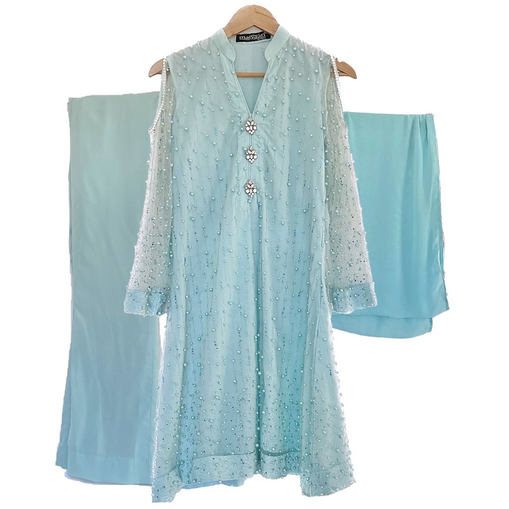 Pearl Suit with Pants, Dupatta, and Sleeves Insert